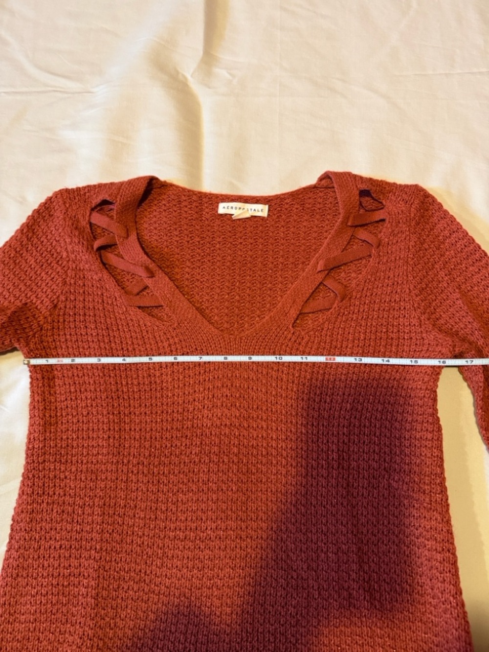 Aeropostale Burnt Orange Knit V-Neck‎ Sweater size S - Picture 7 of 9